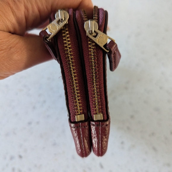 Coach Double Corner Zip Wristlet Leather Phone Wallet In Wine - Picture 10 of 12